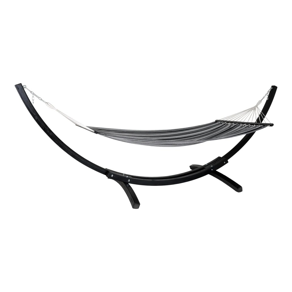 Tripoli Hammock - Hammock on wooden stand, ariš, poliester/pamuk, crna/siva/bijela