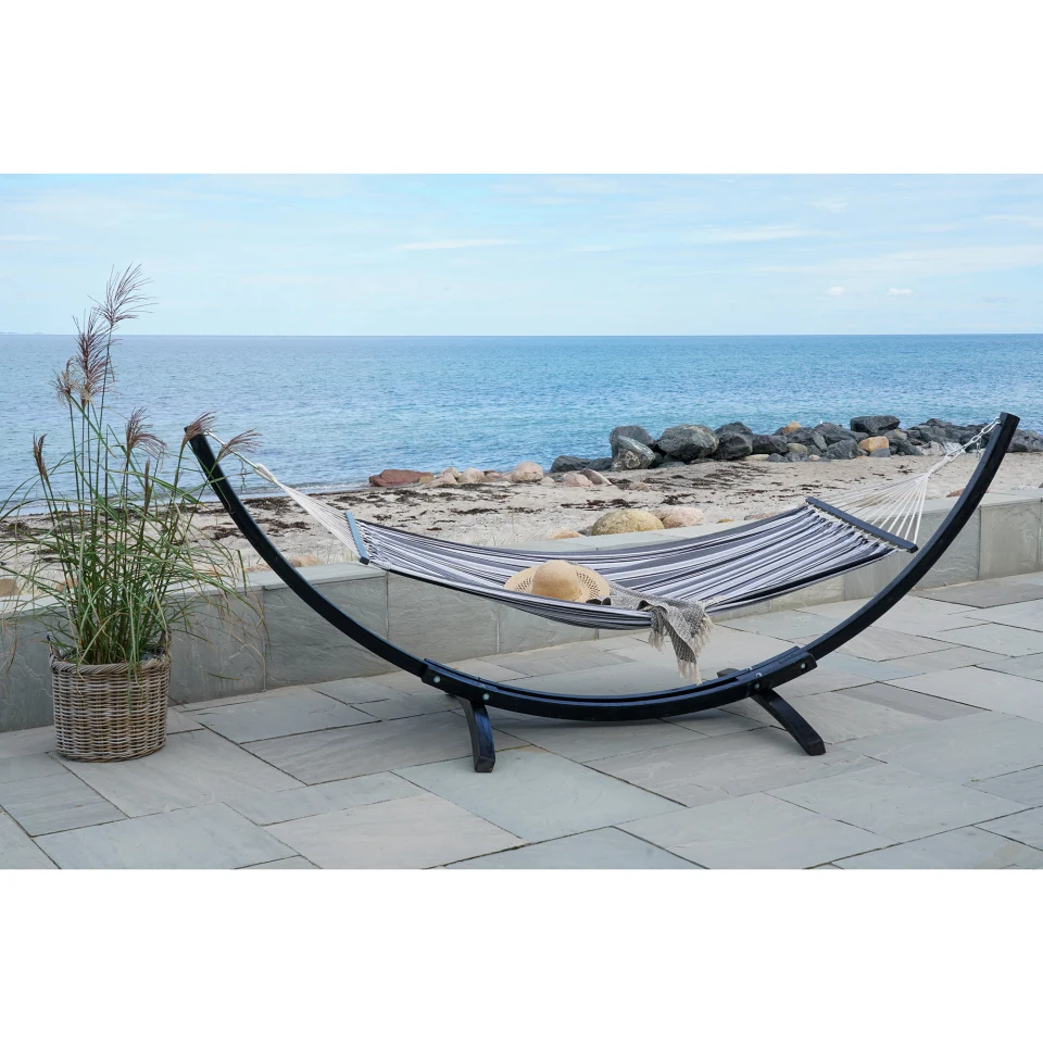 Tripoli Hammock - Hammock on wooden stand, ariš, poliester/pamuk, crna/siva/bijela