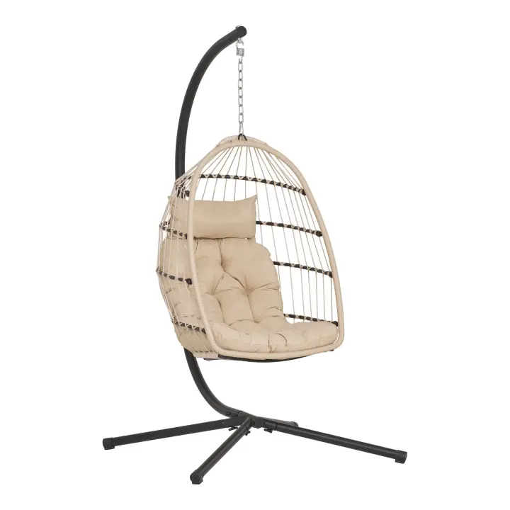 Patras Hanging Chair - Hanging chair, čelik stand, foldable seat, incl.jastuci, bež/siva/crna 195x117x107 cm