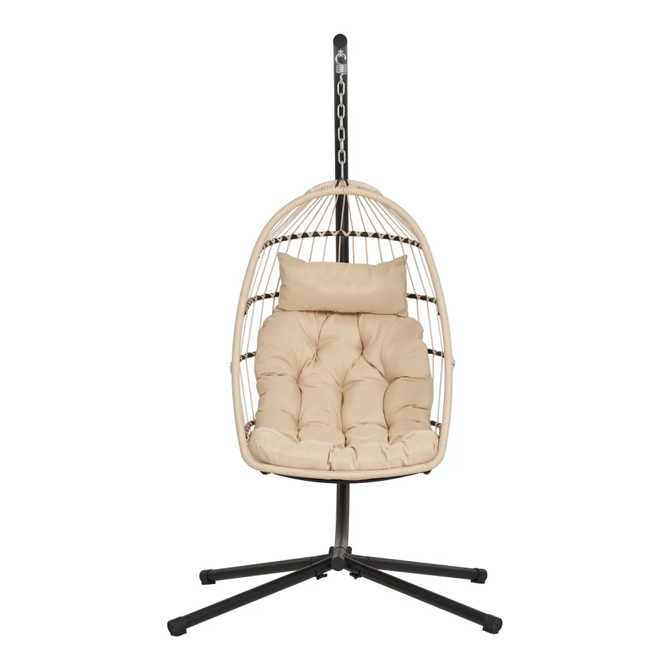 Patras Hanging Chair - Hanging chair, čelik stand, foldable seat, incl.jastuci, bež/siva/crna 195x117x107 cm