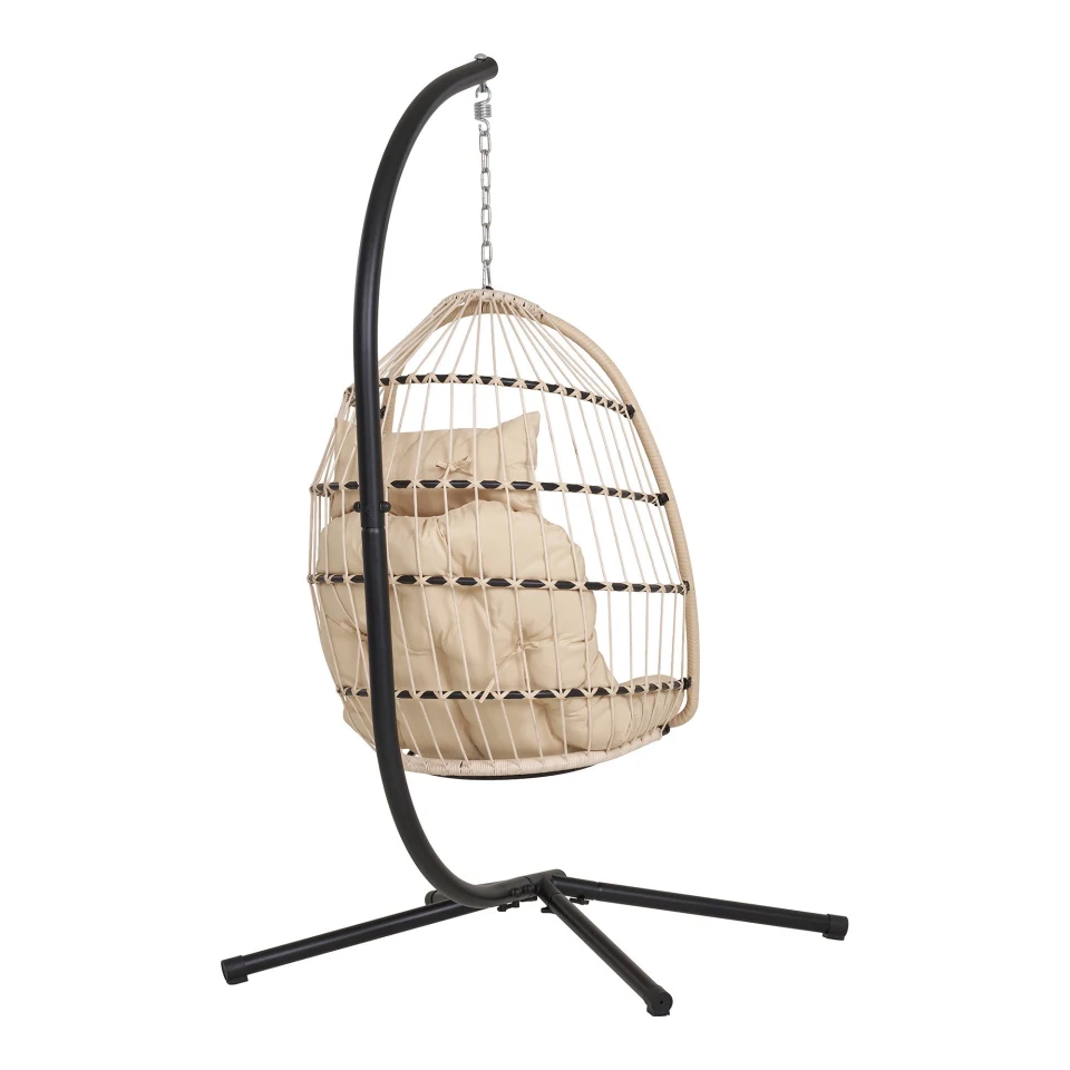 Patras Hanging Chair - Hanging chair, čelik stand, foldable seat, incl.jastuci, bež/siva/crna 195x117x107 cm