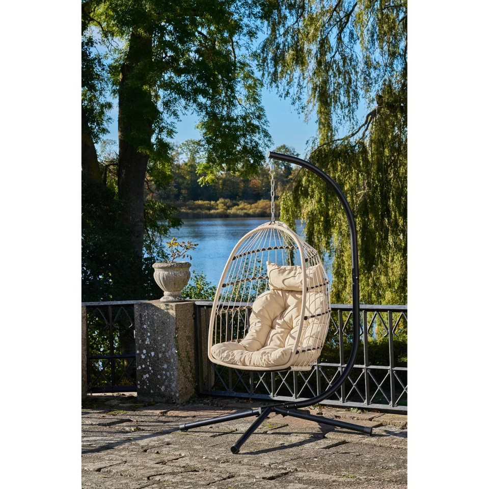 Patras Hanging Chair - Hanging chair, čelik stand, foldable seat, incl.jastuci, bež/siva/crna 195x117x107 cm