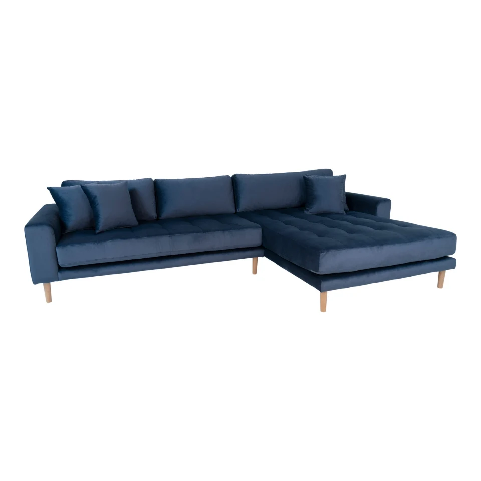 Lido Lounge sofa - Lounge sofa, desni kut in dark plava baršun s four jastuci i prirodna drvene noge HN1005