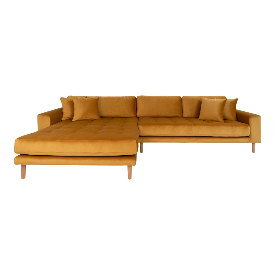 Lido Lounge sofa - Lounge sofa, lijevi kut in senf žuta baršun s four jastuci i prirodna drvene noge HN1004