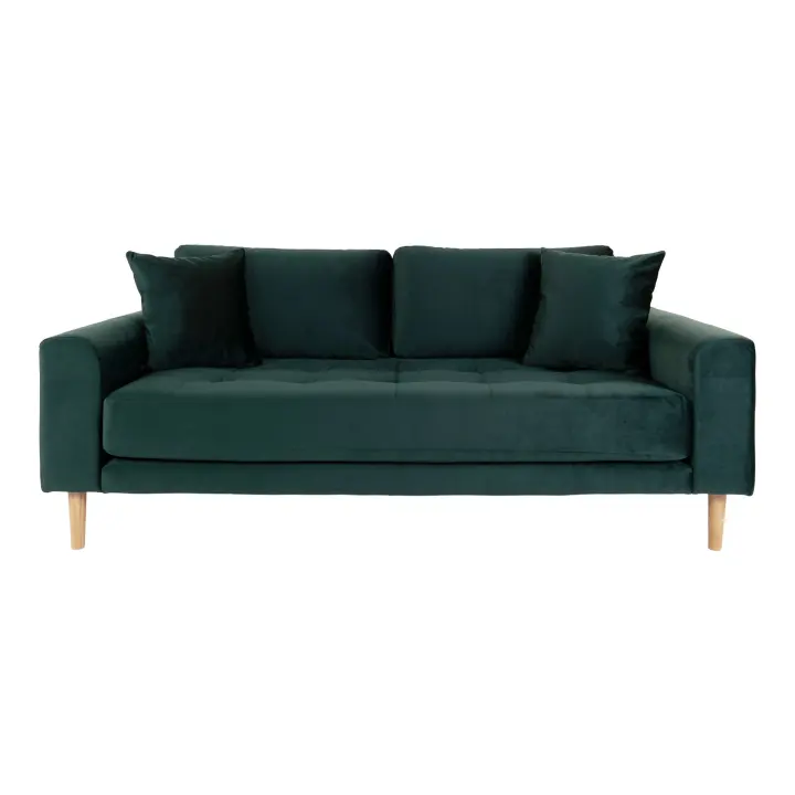 Lido Sofa 2,5 sjedala - Sofa 2,5 sjedala, tamnozelena baršun s dva jastuka i prirodna drvene noge HN1006