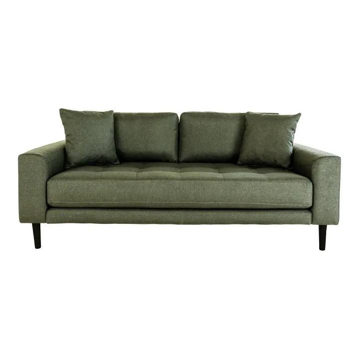 Lido Sofa 2,5 sjedala - Sofa 2,5 sjedala, maslinasto zelena s 2 jastuci i crna drvene noge HN1020