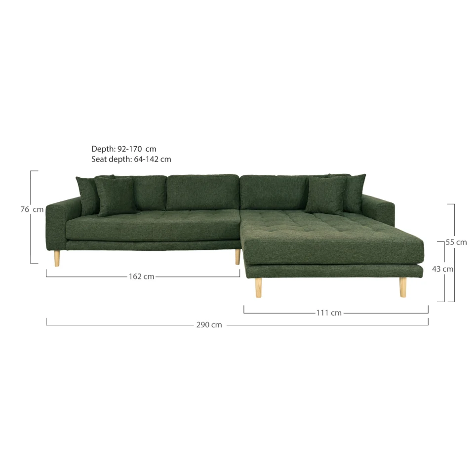 Lido Lounge sofa - Lounge sofa, desni kut in maslinasto zelena s four jastuci i crna drvene noge HN1020