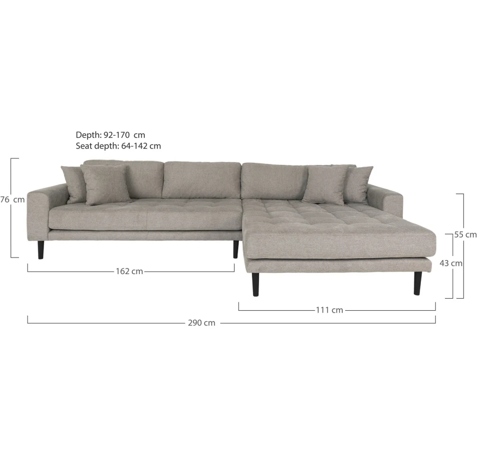 Lido Lounge sofa - Lounge sofa, desni kut in kamena s four jastuci i crna drvene noge HN1030