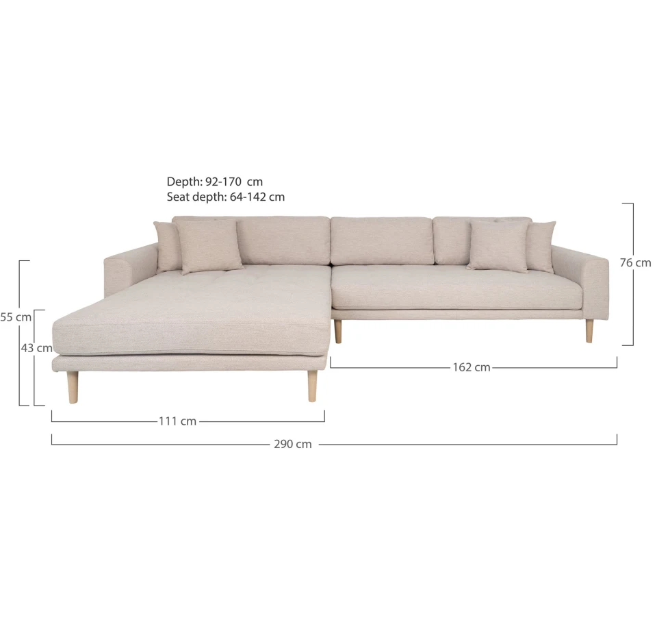 Lido Lounge sofa - Lounge sofa, lijevi kut in pješčana s four jastuci i prirodna drvene noge HN1050