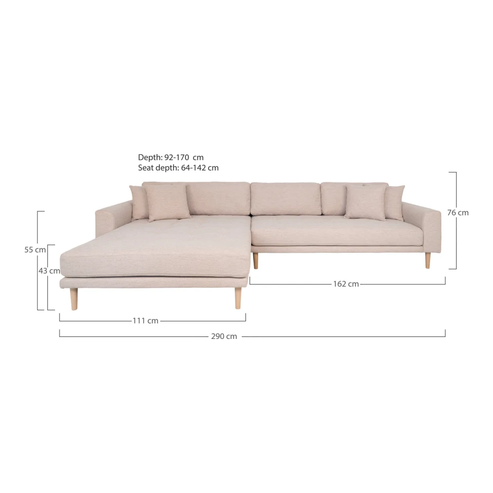 Lido Lounge sofa - Lounge sofa, lijevi kut in pješčana s four jastuci i prirodna drvene noge HN1050