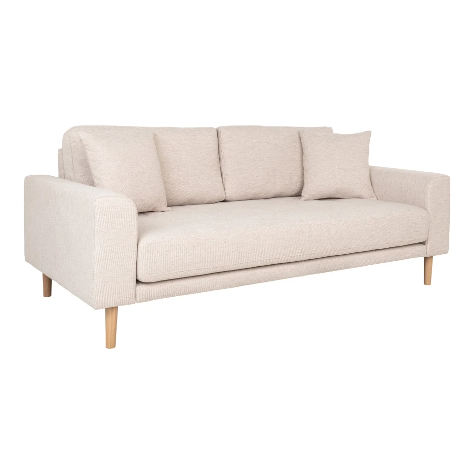 Lido 2.5 Seater Sofa - Sofa 2,5 sjedala, pješčana s dva jastuka i prirodna drvene noge HN1050
