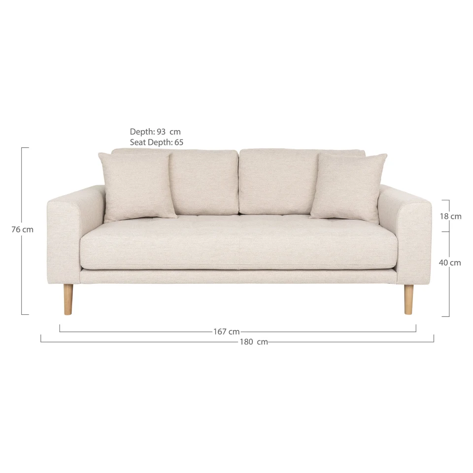 Lido 2.5 Seater Sofa - Sofa 2,5 sjedala, pješčana s dva jastuka i prirodna drvene noge HN1050
