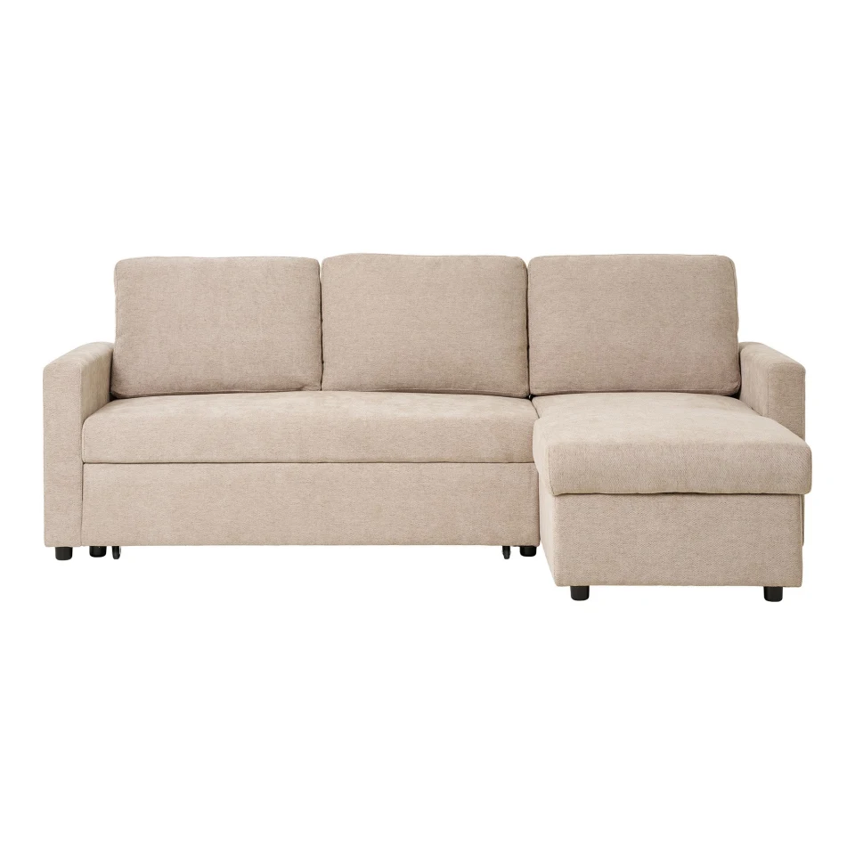 Belfast Kutna sofa na razvlačenje - Kutna sofa na razvlačenje sa spremištem, dark pješčana, prirodne noge HN1085