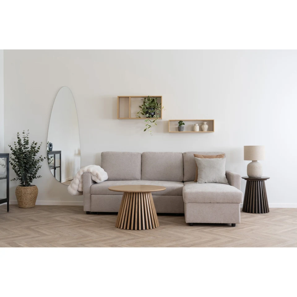 Belfast Kutna sofa na razvlačenje - Kutna sofa na razvlačenje sa spremištem, dark pješčana, prirodne noge HN1085