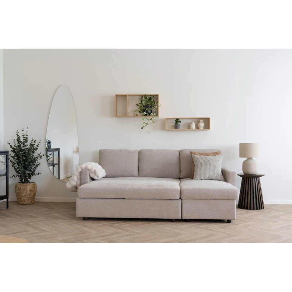 Belfast Kutna sofa na razvlačenje - Kutna sofa na razvlačenje sa spremištem, dark pješčana, prirodne noge HN1085