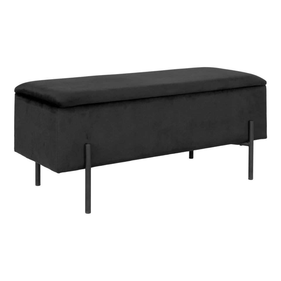 Watford Klupa - Klupa sa spremištem, baršun, crna 95x36,5x43 cm, HN1207